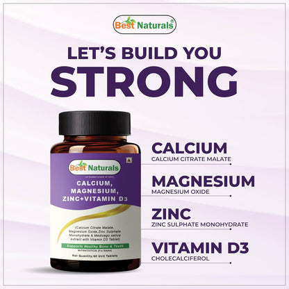 Best Naturals Calcium Magnesium Zinc with Vitamin D3 â€“ 60 Tablets â€“ 2-Month Supply Trusted Brand from USA