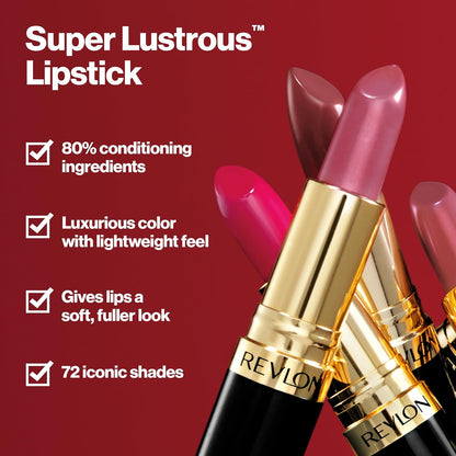 Revlon Super Lustrous Lipstick, Creamy Formula For Soft, Fuller-Looking Lips, Moisturized Feel, 806 Electric Melon, 0.15 oz