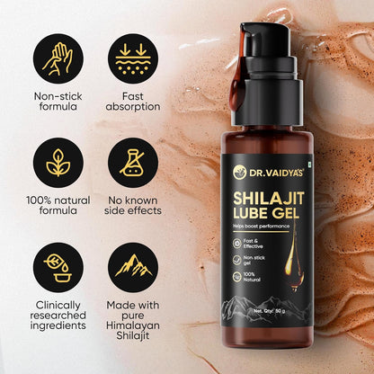 Dr. Vaidyaâ€™s Shilajit Lube Gel | First Ever Shilajit Infused Lube Gel | Enhances Performance & Stamina | Mess free | 100% Pure Himalayan Shilajit, Jaiphal & Cinnamon Oil, Ashwagandha | 50g