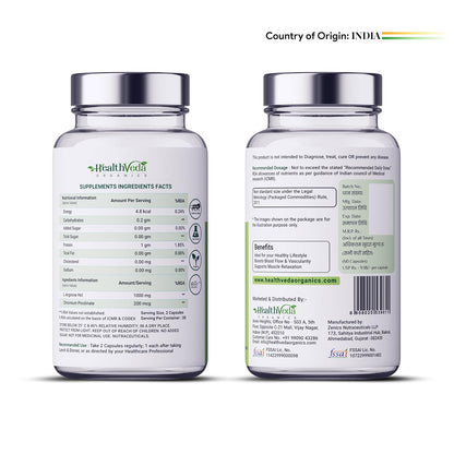 HEALTH VEDA ORGANICS PRIVATE LIMITED L-Arginine 1000 mg with Chromium Picolinate | 60 Veg Capsules | Good for Muscle Growth, Stamina, Recovery, Immune Booster & Energy | For Both Men & Women