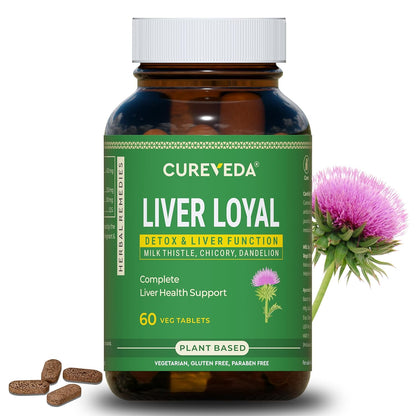 Cureveda Liver Loyal Liver Detox Supplement Milk Thistle Extract 420mg with Chicory & Dandelion Extract For Fatty Liver Care | Natural Detoxification Formula 60 Veg Tablets