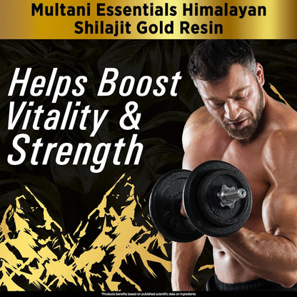 Multani Essentials Himalayan Shilajit Gold Resin 20gm with Ashwagandha, Safed Musli & Gold Extract | Stamina, Energy, and Power | Supports Rejuvenation | More Than 70% Fulvic Acid