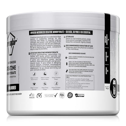 avvatar Micronized Creatine Monohydrate Powder (100 G,33 Servings)|Unflavoured|Muscle Recovery|Enhance Strength|Boost Recovery,1 Count