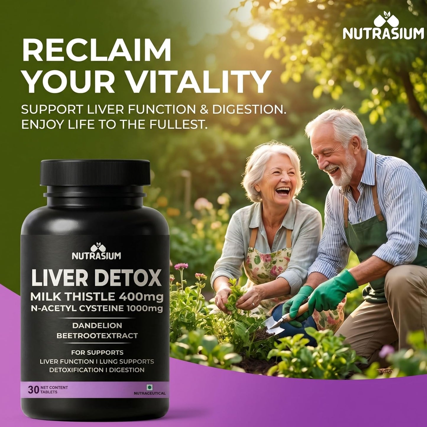 Nutrasium Liver & Lung Detox Supplemets | Milk Thistle- 400 mg | N-Acetyl Systeine 1000 mg | Dandelion & beet root For Support Lung & Liver Health | 60 Tablets (60 Tablets, Liver Detox)
