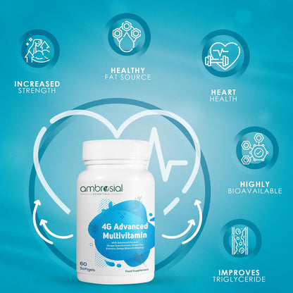 Ambrosial 4GAdvanced Multivitamin for Men| High Strength Multivitamin for Women with 45 Essential Vitamins & Minerals| Goodness of Ginseng Green, Tea, Vitamin B12, B7, B9, D3 (Pack of 1-60 Softgels)