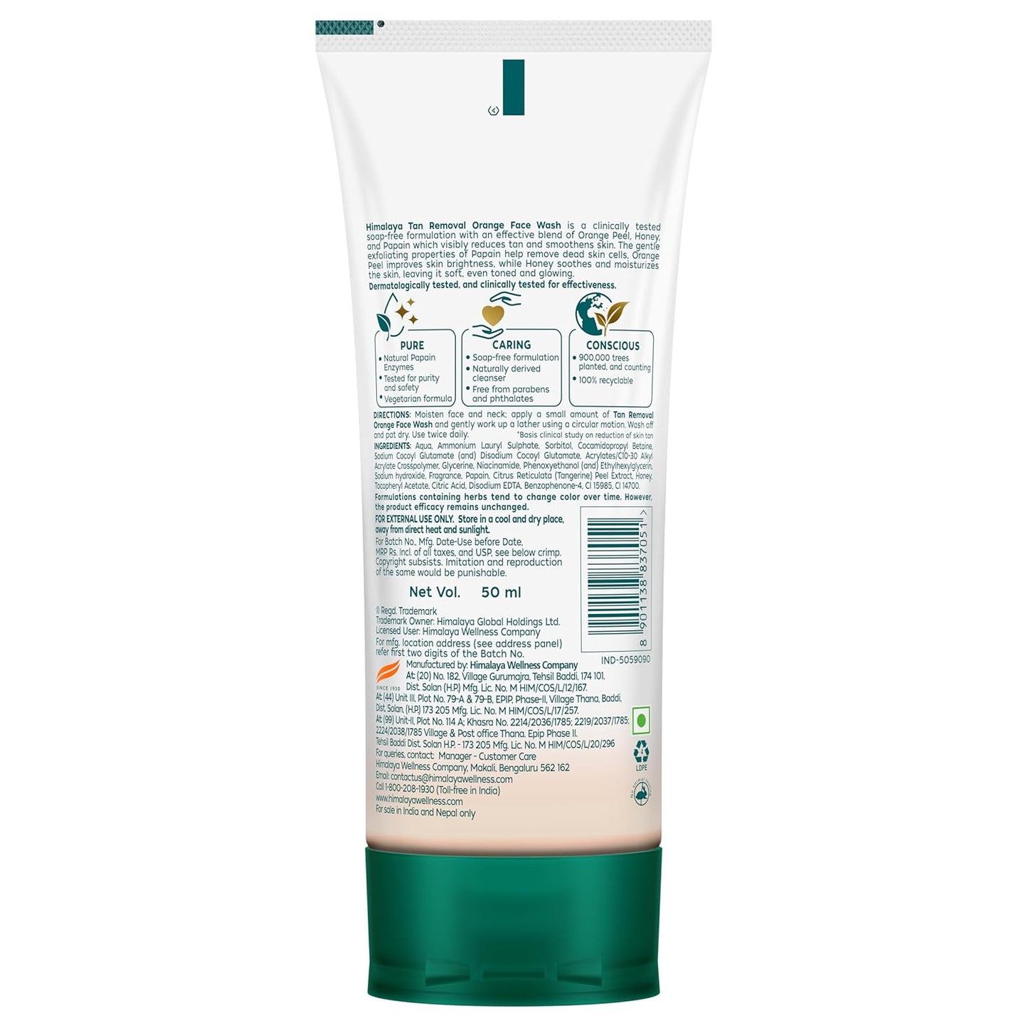 Himalaya Tan Removal Orange Face Wash | Deeply Cleanses & Reduces Tan | with Orange Peel, Papain & Honey | Exfoliates Dead Skin | Dermatologically Tested | For Men & Women | 50ml