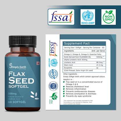 Simply earth Cold Pressed Flax seeds oil Omega with extra Virgin oil, Linolenic Acid, Oleric Acid | Natural Form of omega 369-60 Softgels (Fish Oil + Multivitamin) (Flax Seed + Multivitamin)