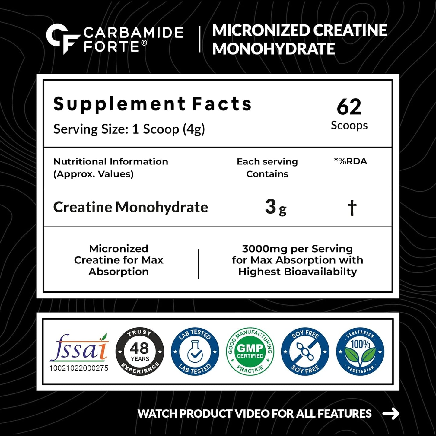 Carbamide Forte Monohydrate Creatine Powder Flavoured | Creatine Flavoured | Supplement for Lean Muscle Volumization, Strength & Energy - Blueberry - 62 Servings - 250 Grams