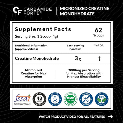 Carbamide Forte Monohydrate Creatine Powder Flavoured | Creatine Flavoured | Supplement for Lean Muscle Volumization, Strength & Energy - Blueberry - 62 Servings - 250 Grams