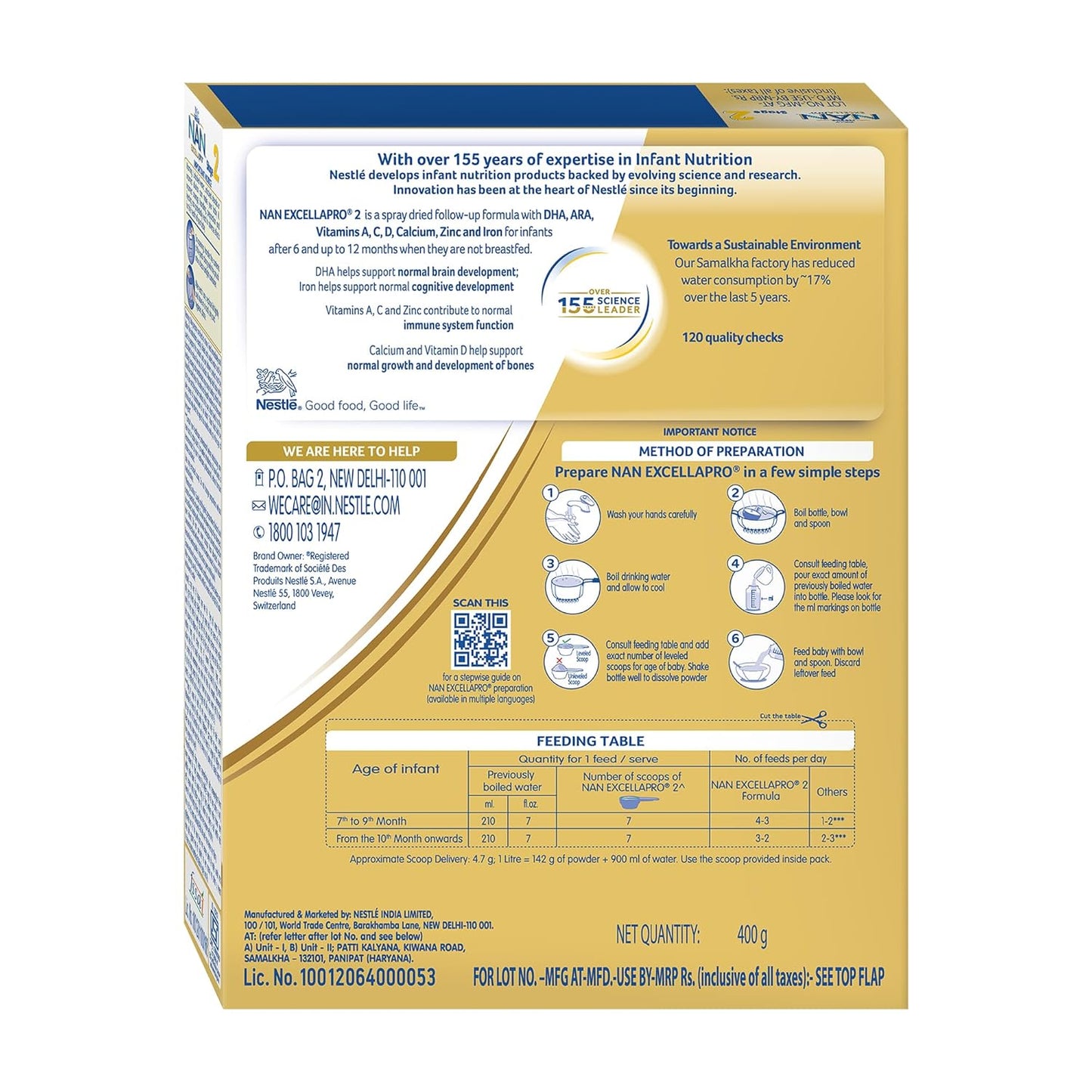 NestlÃ© NAN EXCELLAPRO Nan Stage 2 Follow-Up Formula Milk Powder For Babies, 6-12 months, with DHA, ARA, 400g Pouch in Box