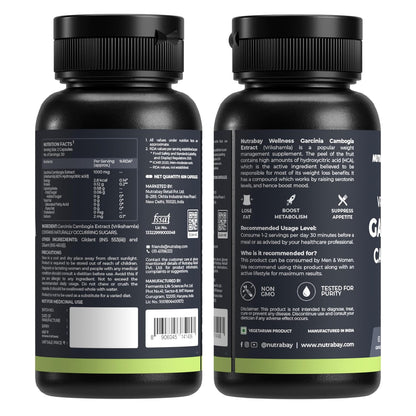 Nutrabay Wellness Garcinia Cambogia Extract for Weight Management, 100% Vegetarian & Natural Fat Burner for Men & Women - 1000mg, 60 Veg Capsules