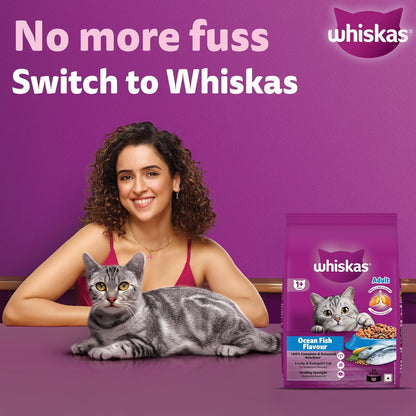 Whiskas Adult (1+ Years) Dry Cat Food, Ocean Fish Flavour, 480 g, Contains 41 Essential Nutrients, Complete & Balanced Nutrition for Adult Cats