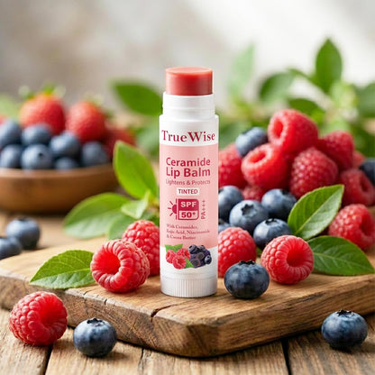 TrueWise Tinted Lip Balm with SPF 50 PA+++ | Brightening Pink Lip Balm For Dark Lips | Ceramides & Kojic Acid,Vitamin E, Soft, Glossy Lips for Women 5g