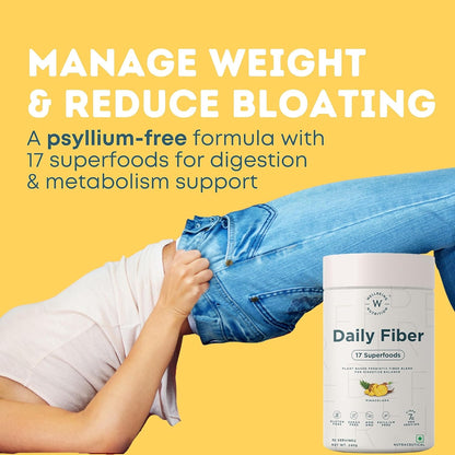 Wellbeing Nutrition Daily Fiber Powder | Weight Management, Manages Sugar Control, Bloating, Constipation & Acidity Relief | Organic Prebiotic Digestive Fiber Supplement | 30 Servings