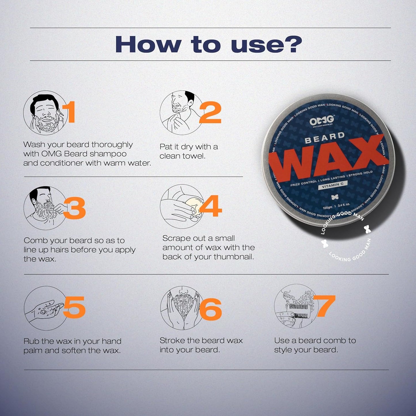 OMG Beard Wax 100gm | Frizz Control | Long Lasting Hold | Strong Hold | Enriched with Vitamin C | 100% Natural Ingredients