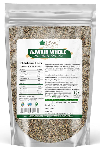 Bliss of Earth Certified Organic Ajwain/Carom Seeds Indian Spices & Masala For Better Hair, Skin,Health & Cooking (1kg)