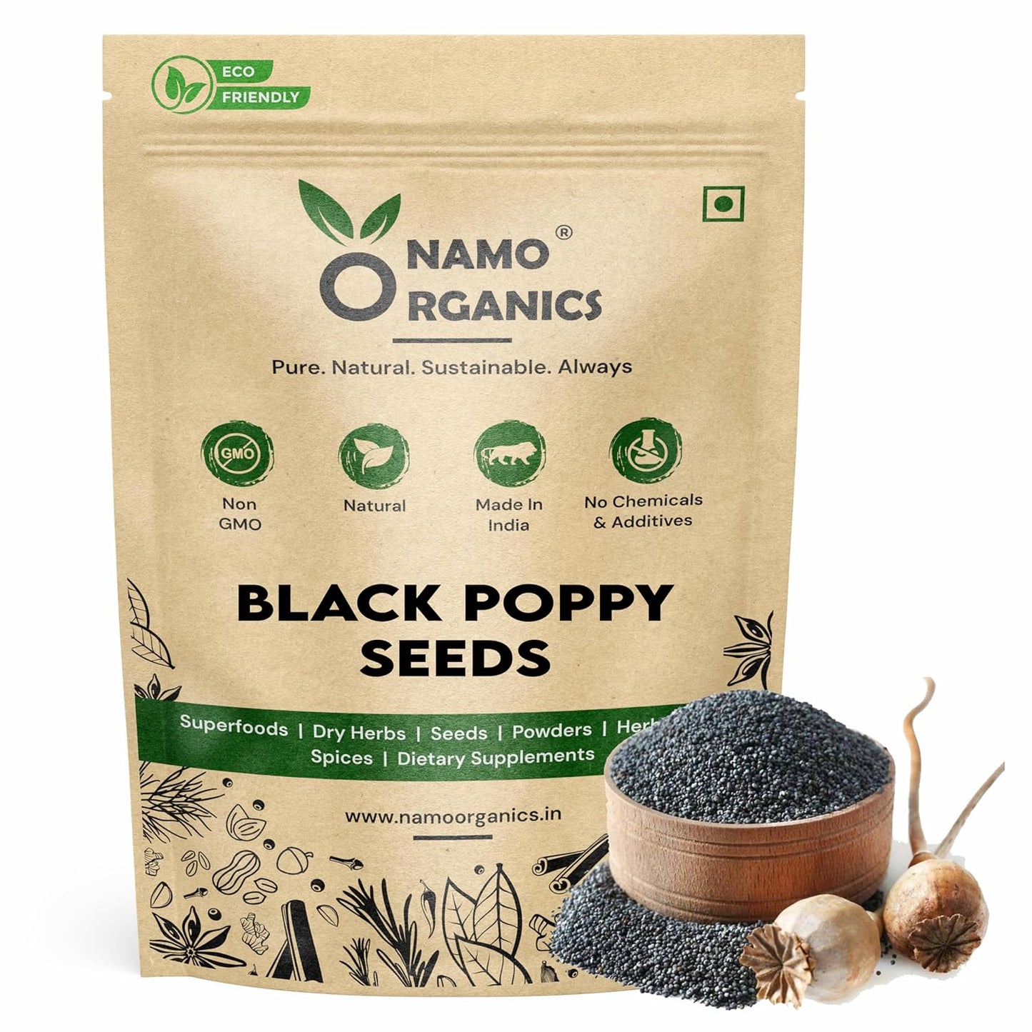 Namo Organics - Original Poppy Seeds (Black) - 200g - 100% Natural Khus khus for Cooking & Baking