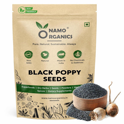 Namo Organics - Black Poppy Seeds - 100 Gram - 100% Natural Khus Khus For Cooking & Baking