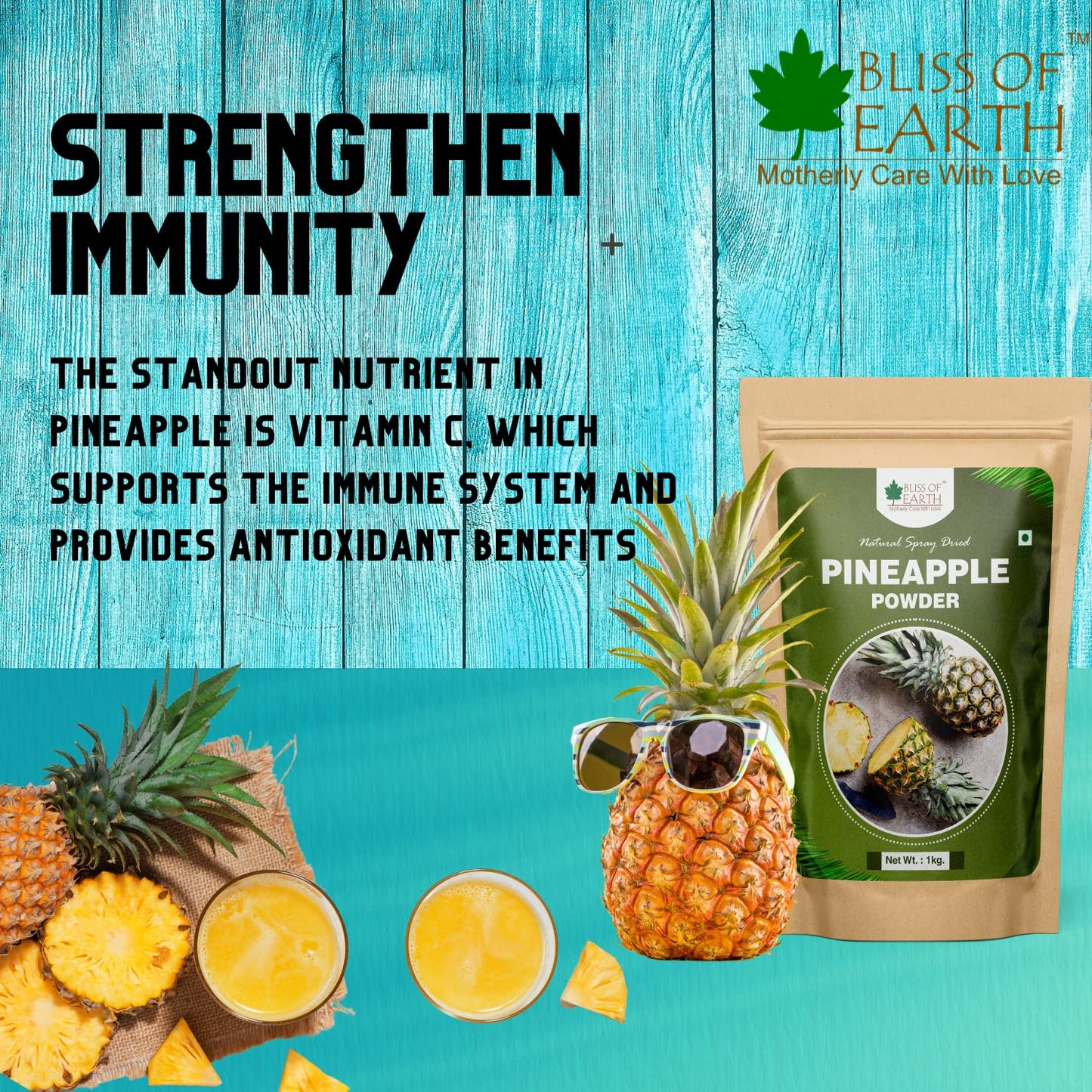 Bliss of Earth Pineapple Powder Natural Spray Dried Great for Juices, Jams, Cake, Ice Cream, & Energy Drinks (pineapple, 200)