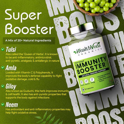 Health Veda Organics Natural Immunity Booster Capsules for Men & Women I Immunity blend of Amla, Giloy, Tulsi, Neem & Ashwagandha I 60 Veg Capsules I Improves Immunity to Fights Bacteria & Viruses