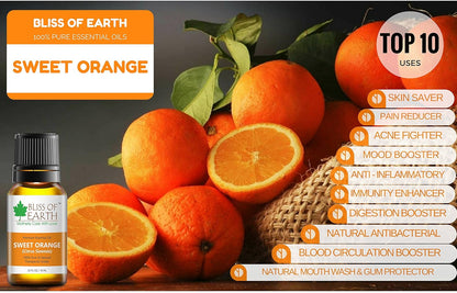 Bliss of earth 100% Pure SWEET ORANGE Essential Oil 10 ML Bottle Therapeutic Grade Essential Oils Ideal For Aromatherapy