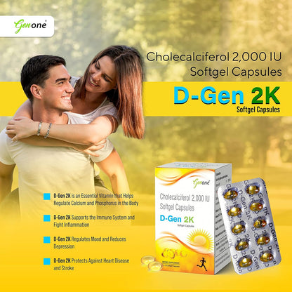 Genone DGen 2k Vitamin D3 Capsules for Strong Bones and Immunity (60 Capsules)
