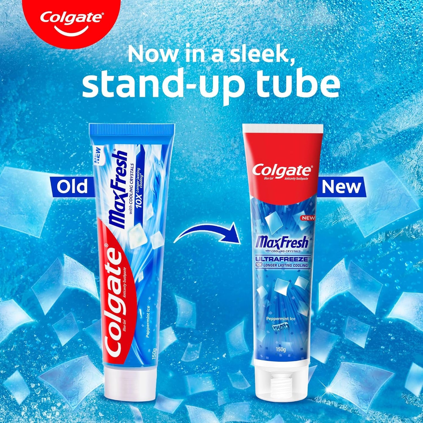Colgate MaxFresh Breath Freshner Cavity Protection Toothpaste, 150g, Peppermint Ice, Blue Gel Paste with Menthol, Cooling crystals for fresh breath
