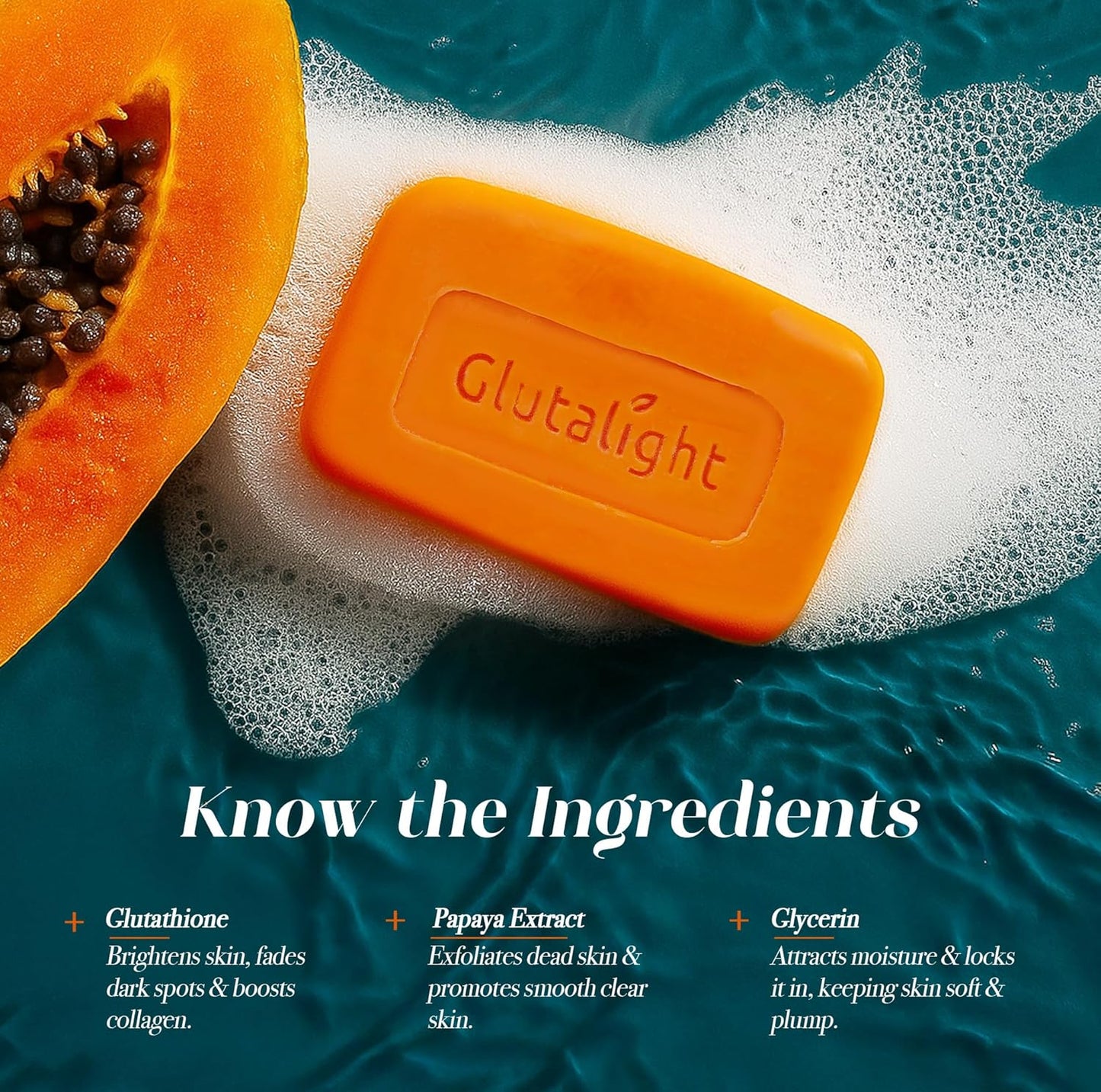 Glutalight Papaya Soap | Glutathione & Papaya Extract | Body Tan Removal Soap | Fades Pigmentation & Dark Spots | Exfoliate Dead Skin Cells | Bathing Soap for Face & Body | Soap For Bath - Pack of 1