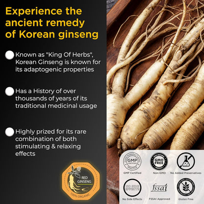 HEALTH VEDA ORGANICS PRIVATE LIMITED Korean Red Ginseng 1000 mg | 60 Veg Capsules | Supports Energy, Vitality & Strength | For Men & Women