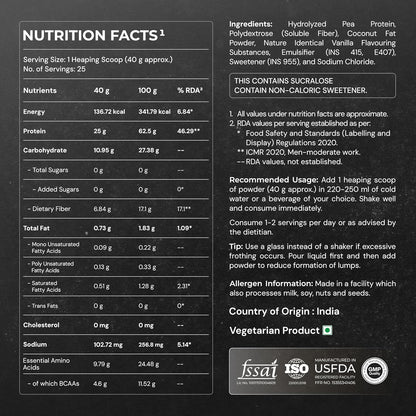 NUTRABAY Gold 100% Pea Protein Powder - 1kg, French Vanilla | 25g Protein, 4.6g BCAA, 5g Fiber | Complete Amino Profile | Tastiest & Smoothest Vegan, Plant Protein | Muscle Gain & Fast Recovery