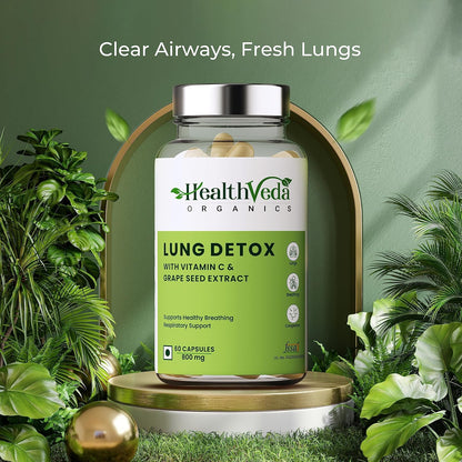 HEALTH VEDA ORGANICS PRIVATE LIMITED Lung Detox With Vitamin C & Grape Seed Extract | 60 Veg Capsules | Supports Healthy Breathing | For Detoxification Of Lungs & Immunity | For Both Men & Women