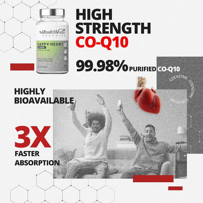 HEALTH VEDA ORGANICS PRIVATE LIMITED Happy Heart Supplement With Coq10, Arjuna Bark, Grape Seed | 60 Veg Tablets | Supports Heart Health & Enhances Blood Circulation | For Both Men & Women