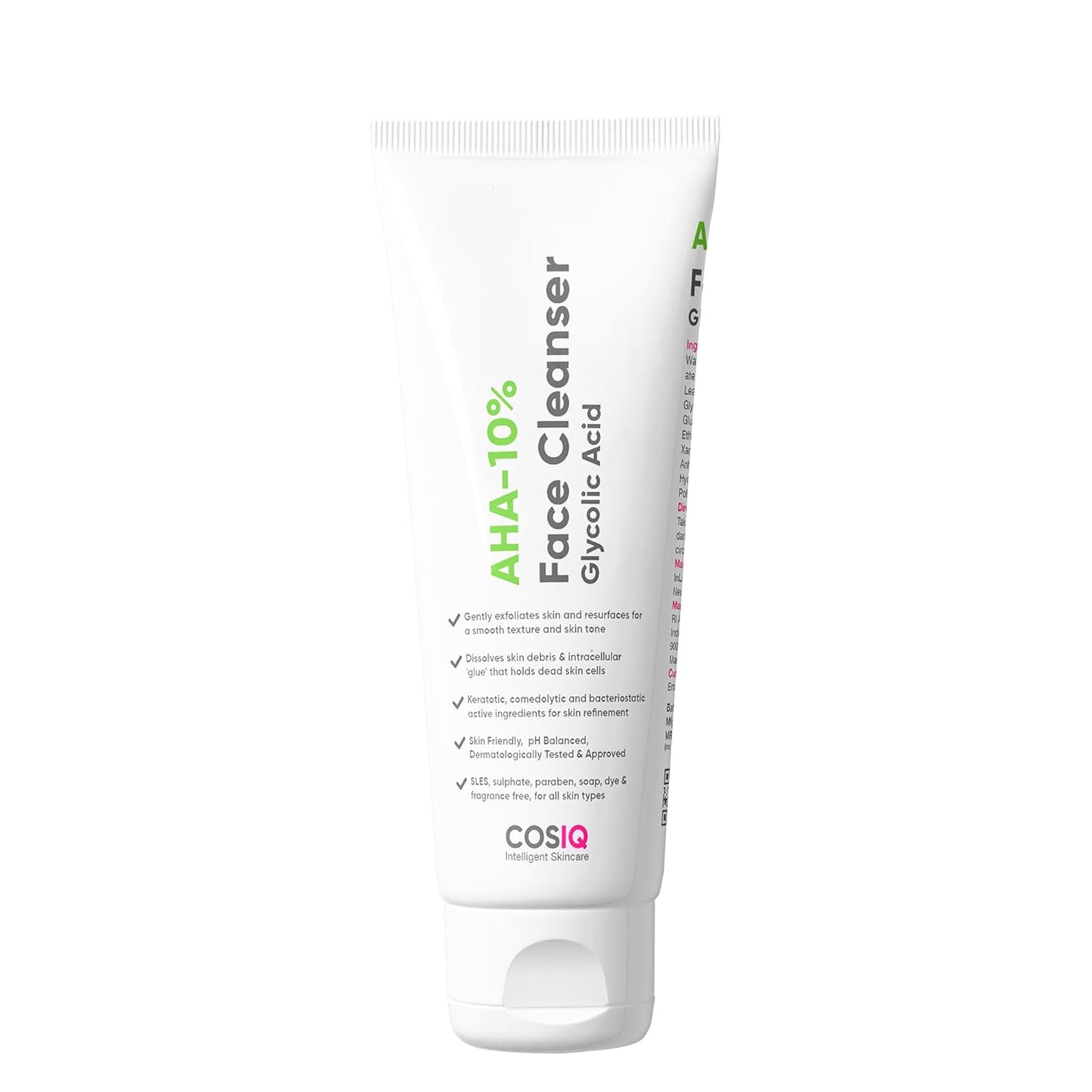 Cos-IQ 10% Glycolic Acid Brightening Face Wash for Glowing Skin | AHA Exfoliating Face Cleanser with Hyaluronic Acid for Hydration | Sulphate-Free & Fragrance-Free | For Men & Women | 100 ml