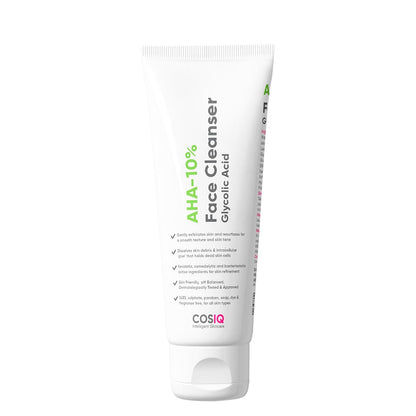 Cos-IQ 10% Glycolic Acid Brightening Face Wash for Glowing Skin | AHA Exfoliating Face Cleanser with Hyaluronic Acid for Hydration | Sulphate-Free & Fragrance-Free | For Men & Women | 100 ml