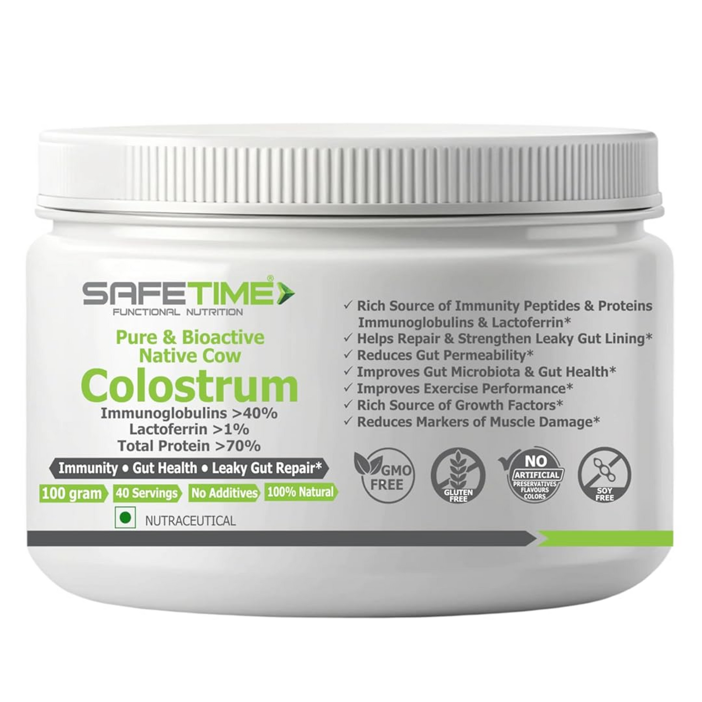 NATIVE COW COLOSTRUM, PURE with 70% Total Protien, 40% Immunoglobulins, 1% Lactoferrin, Leaky Gut, Immunity, Gut Health (100 gm powder) (Pack of 1)