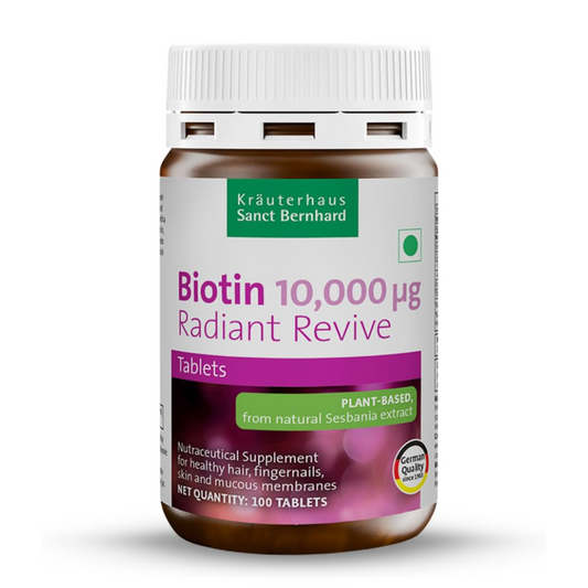 KrÃ¤uterhaus Sanct Bernhard Biotin Radiant Revive | Biotin 10,000mcg for Hair Growth & Hair Fall Control | Hair Supplement for Women & Men | Strong Nails, Healthy Skin | Easy to Swallow | 100 Tablets