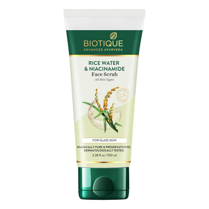 Biotique Rice Water & Niacinamide Deep Cleanse Gel Face Scrub for Smoother, Radiant and Brighter Skin|Glass Skin |Unclogs Pores|For Men & Women- 100ml