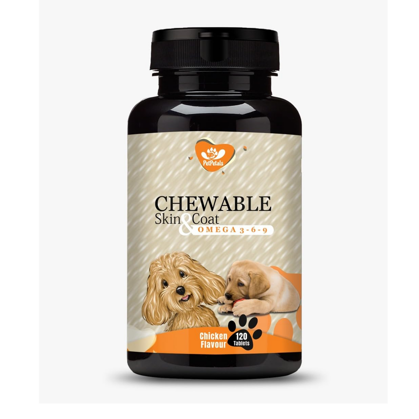 Chewable Skin & Coat Tablets for Dog with Omega 3 Algal DHA, Biotin and Vitamin C for Skin Health & Shiny Coat | Chicken Flavour - 120 Tablets