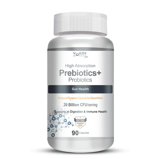 Vokin Biotech Prebiotics + Probiotics 20 Billion Cfu Supplement with Delayed-Release Capsules for Temperature Stable, Digestion and Immune Health (90 capsules)