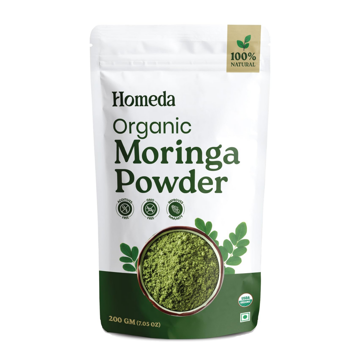 Organic Moringa Powder Superfood (200g) Moringa Leaves Powder for Weight Loss, Eating & Immunity, Height, Kids - Drumstick Juice, Murungai Keerai, Pure Fresh Munagaku Leaf Organic