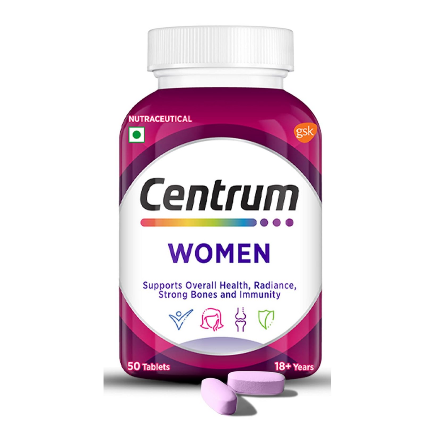 Centrum Women -Multivitamin Tablet for Women|With 23 Vital Nutrients including Zinc,Magnesium,Vitamin B,C,D, Calcium for Energy, Immunity,Radiance,Strong Bones and Overall Health|Veg - 50 tablets