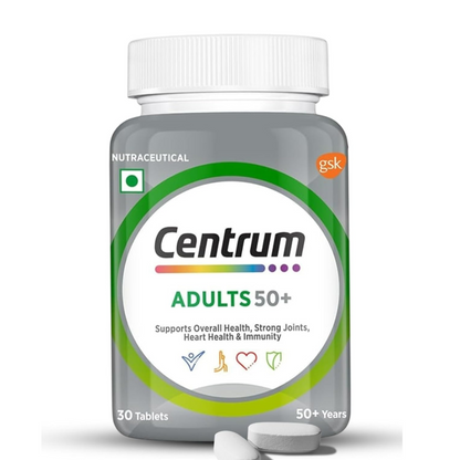 Centrum Adult 50+, World's No.1 Multivitamin with Calcium, Vitamin D3 & 21 other Nutrients for Overall Health, Strong Joints & Heart Health (Veg) 30 Tablets