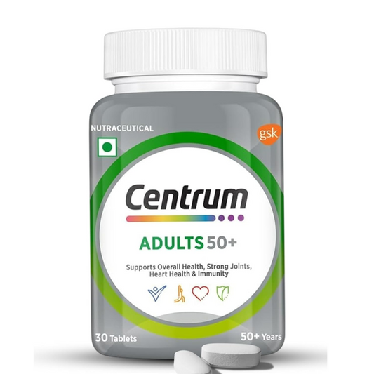 Centrum Adult 50+, World's No.1 Multivitamin with Calcium, Vitamin D3 & 21 other Nutrients for Overall Health, Strong Joints & Heart Health (Veg) 30 Tablets