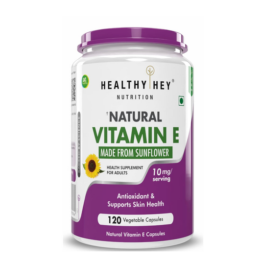 HealthyHey Vitamin E Capsules | Vitamin E for Skin & Hair | Sunflower - D-Alpha-Tocpherol -120 Veg Capsules