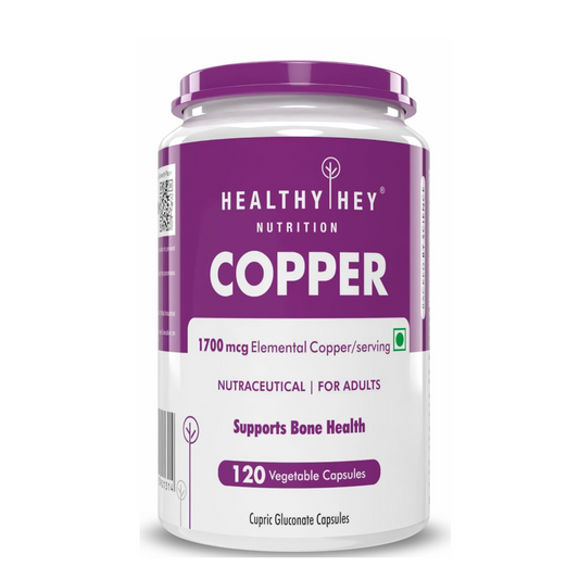 HealthyHey Nutrition Chelated Copper Gluconate - Highly Bioavailable Form - Non-GMO, Gluten Free -120 Veg. Capsules