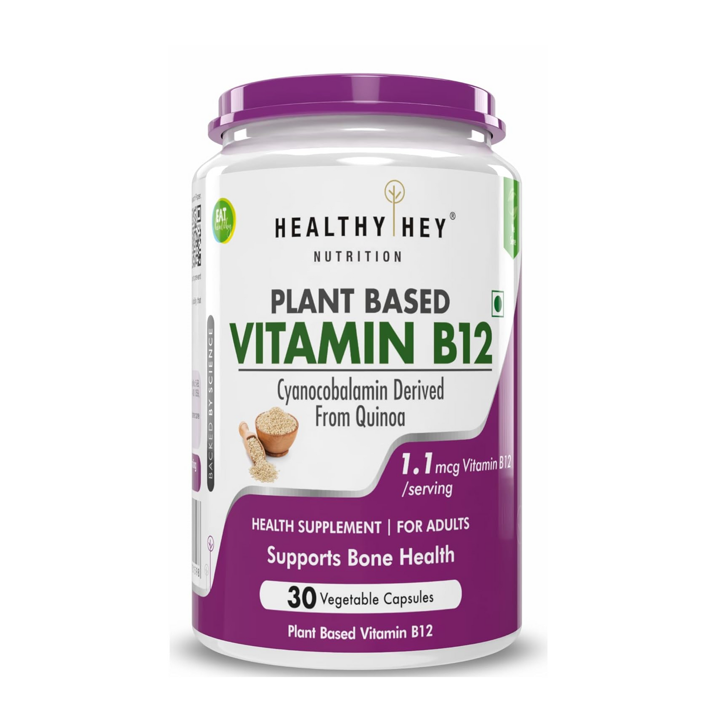 HealthyHey Nutrition 100% Natural Vitamin B12 - Support Immune Health | Non-Synthetic, No-Chemical | 30 Veg. Capsules