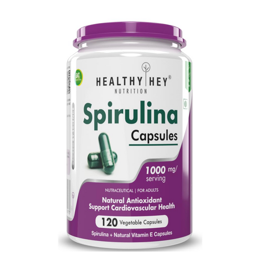 HealthyHey Nutrition Spirulina 120 Veg capsules.