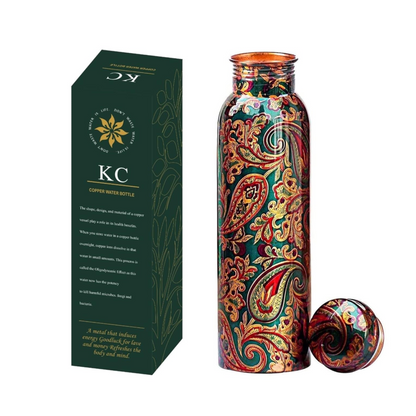 KC Pure Copper Designer Water Bottle with Leak Proof Protection, Ayurveda and Yoga Health Benefits (1000ml, 1Unit) With Lacqure Coating
