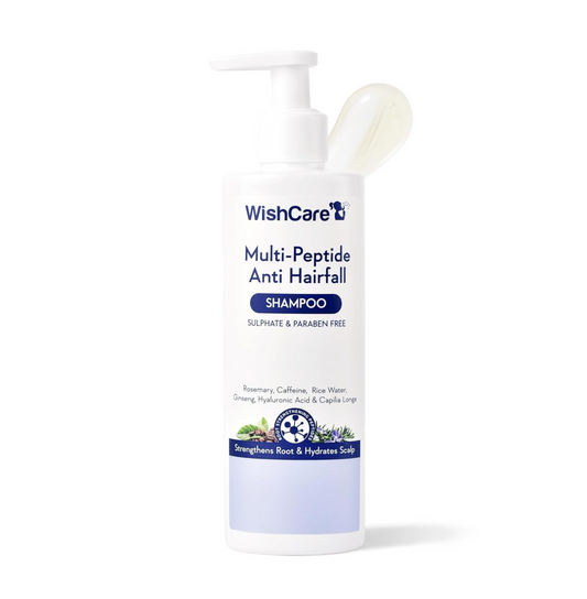 WishCare Multi Peptide Anti Hairfall Shampoo For Frizzy and Dry Hair | Controls Hairfall & Promotes Hair Growth | Peptides, Rice Water, Rosemary & Caffeine | Paraben & Sulphate Free Shampoo For Women & Men | For All Hair Types | 250ml