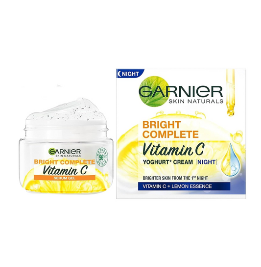 Garnier Skin Naturals, Night Cream, Anti-Dark Spots & Brightening, Bright Complete Vitamin C Yoghurt, 40 g & Garnier Brightening Moisturiser, Serum Gel, Infused with Vitamin C and Lemon, 45g